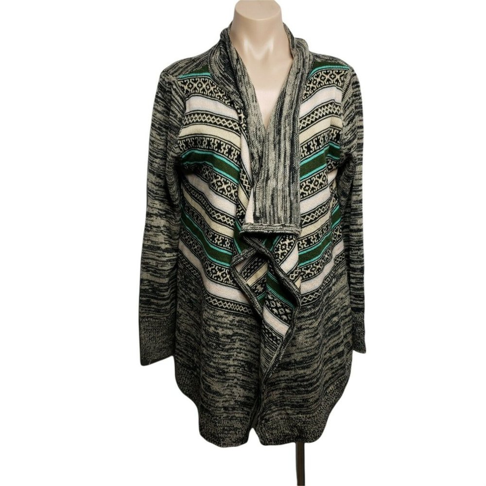 Carol Rose Asymmetrical Earth Tones Open Knit Boho Cardigan Size L
